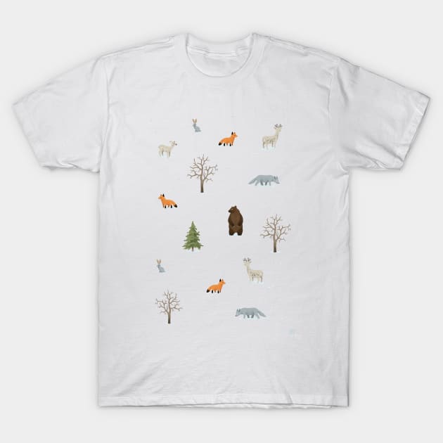 Winter Forest Animals T-Shirt by Freeminds